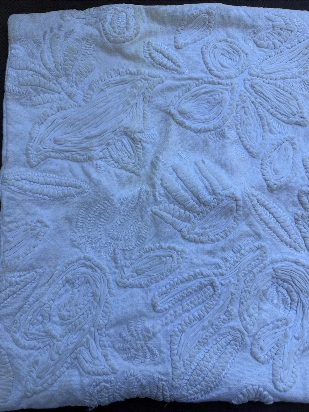 Anthropologie White Textured Floral Pillow Sham